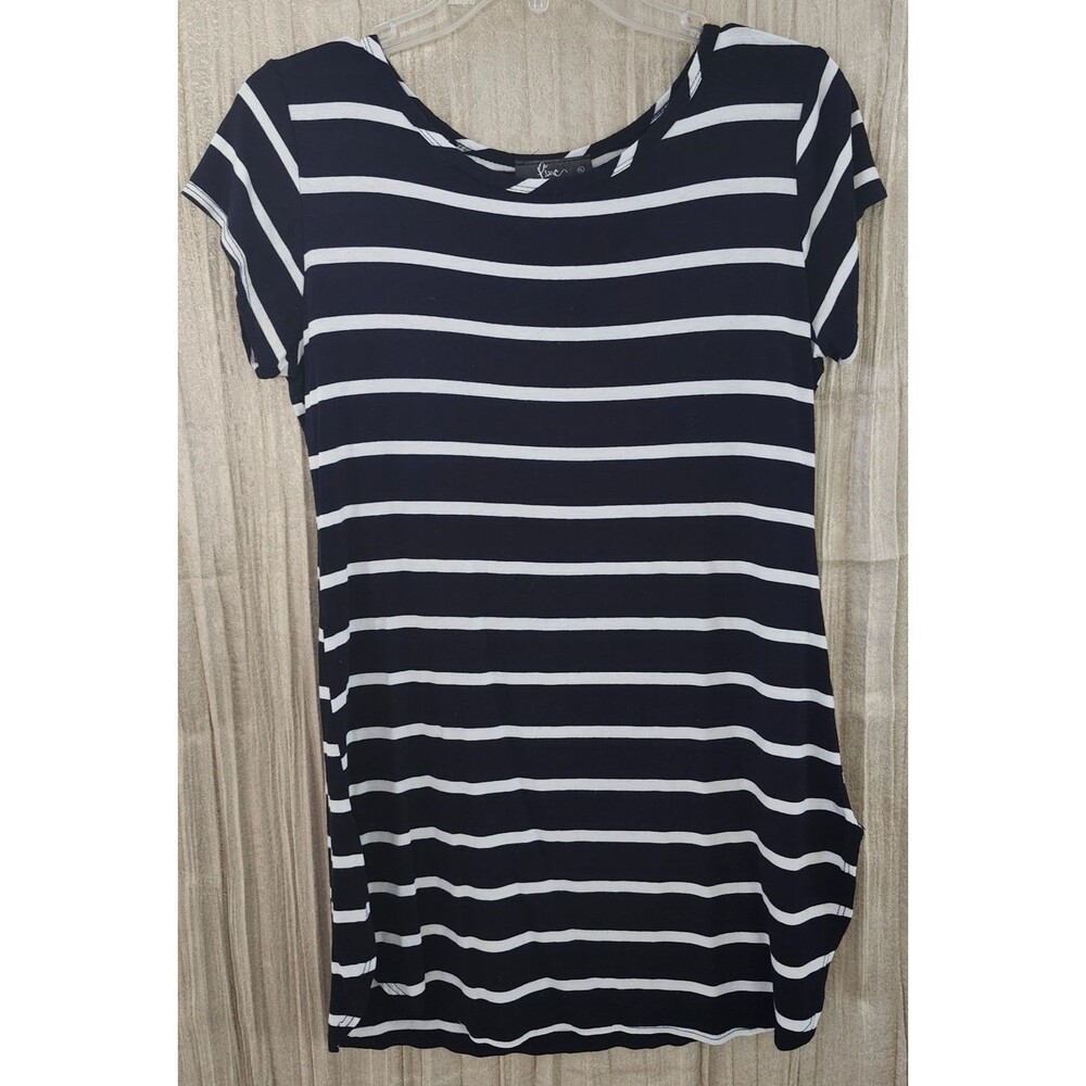 Navy White Striped Tee Dress Tunic XL Scoop Neck Lightweight Classic Nautical